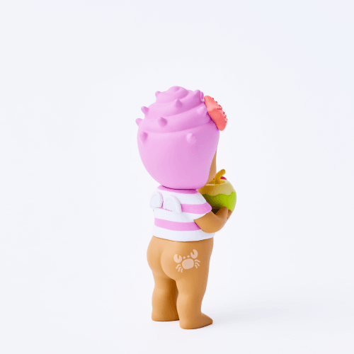 Two toy figures with pink hair and colorful outfits on a white background