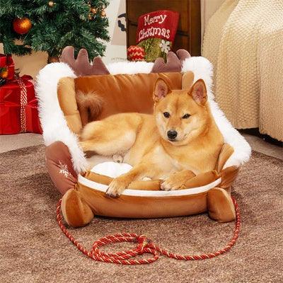 Christmas Sleigh Plush Cozy Dog Bed