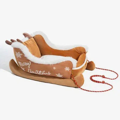 Christmas Sleigh Plush Cozy Dog Bed