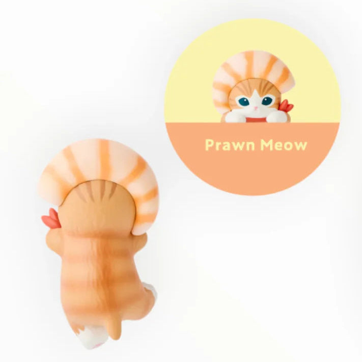 Two cartoon-like prawn and shrimp sushi characters with labels on a white background