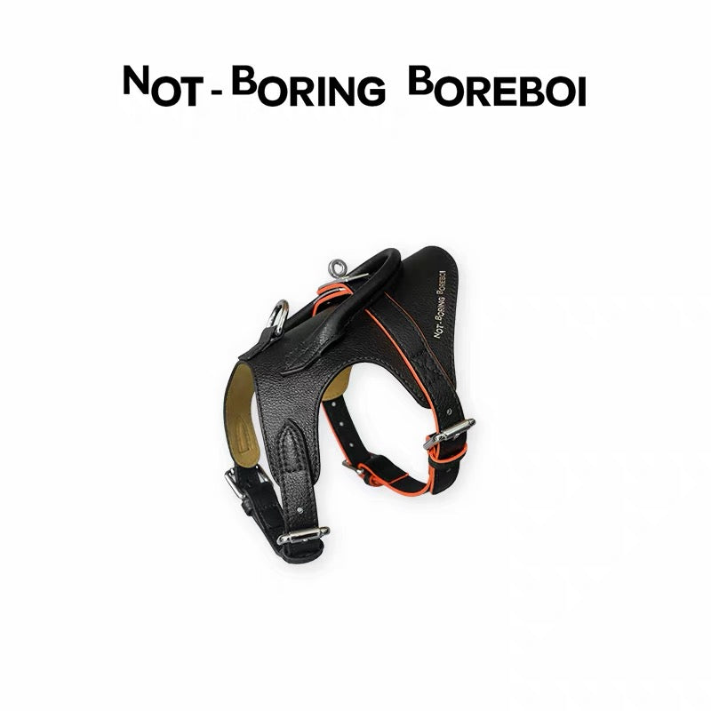 Not-Boring Boreboi Pet Knight black harness on white background