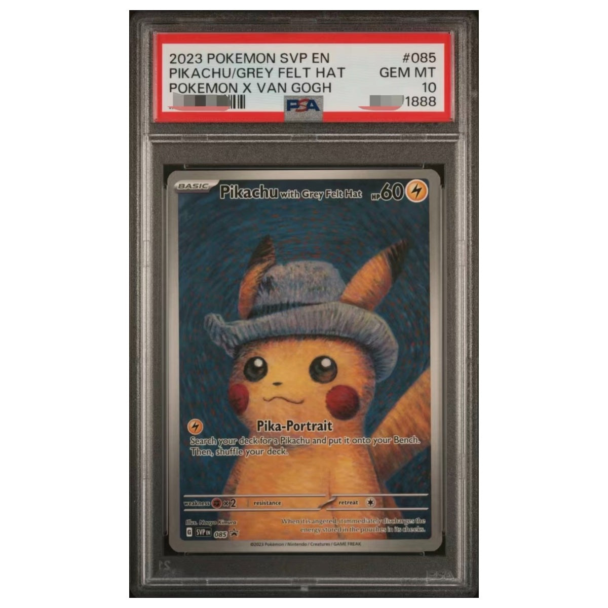 2023 Pokémon Pikachu with Grey Felt Hat SVP 085 PSA 10 front