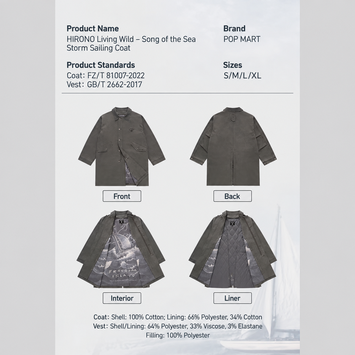 Hirono Sea Song Storm Sailing Coat – Heather Grey