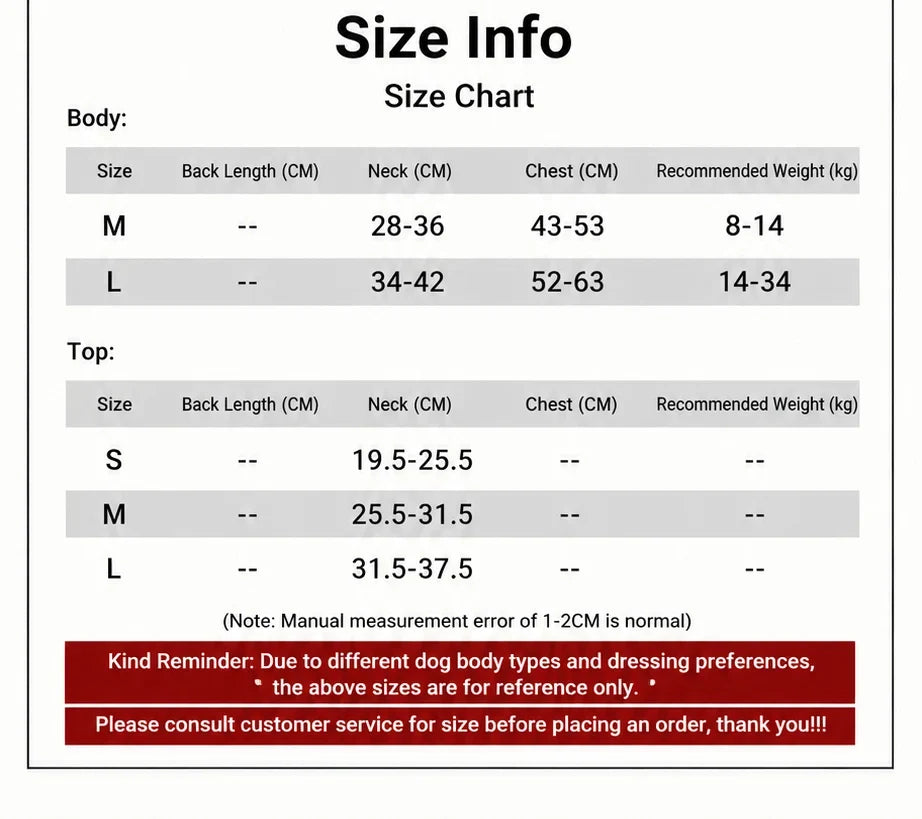 Not-Boring Boreboi Pet Knight harness and collar size chart