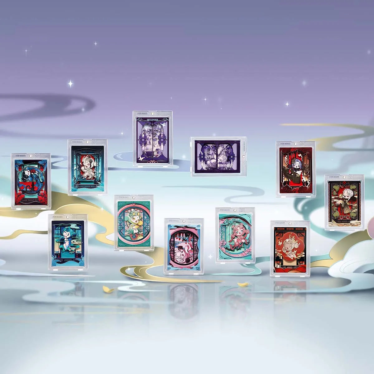 SKULLPANDA The Mirage Series art collection cards display scene