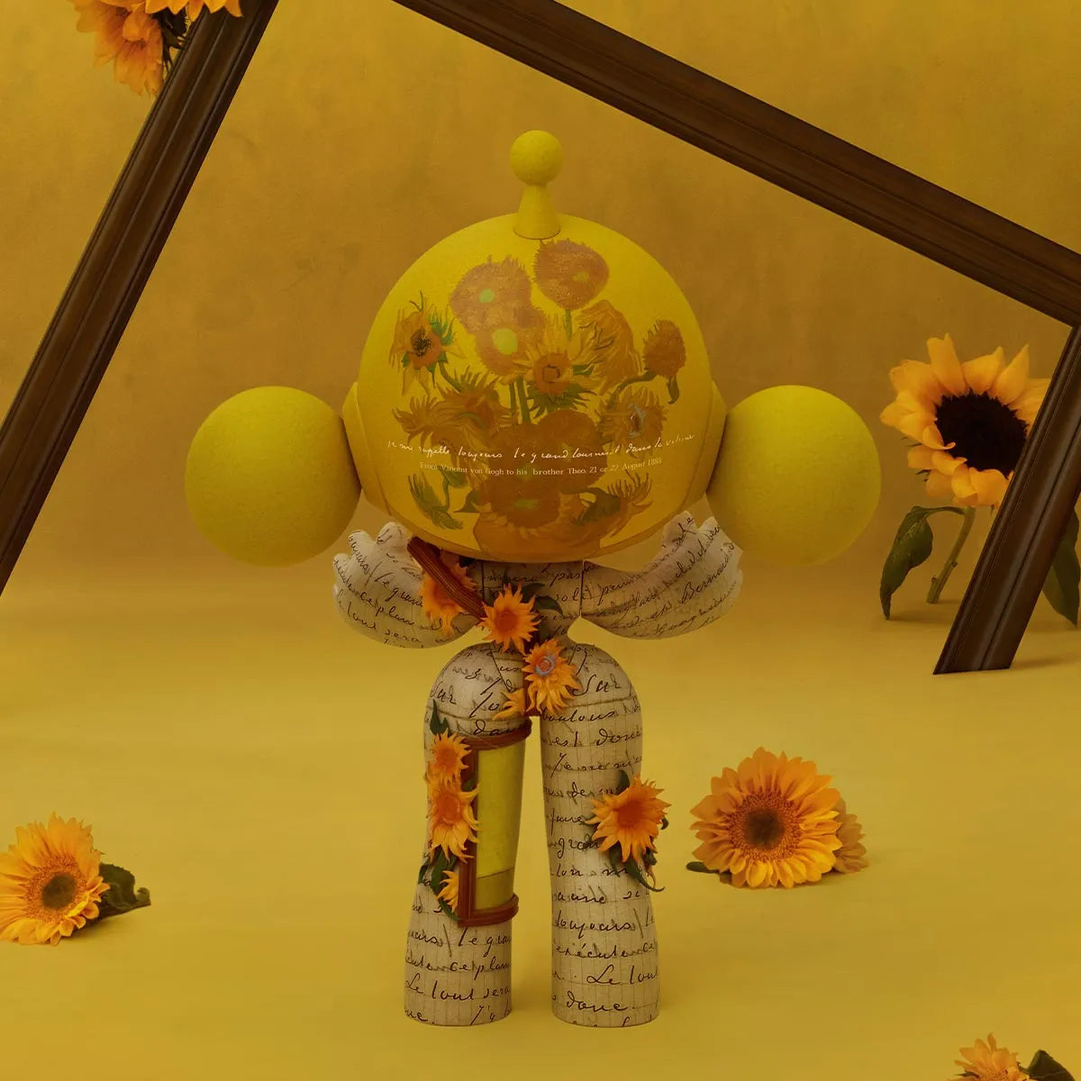 MEGA Alpha SKULLPANDA 400% Van Gogh Museum Sunflowers back view with floral artwork