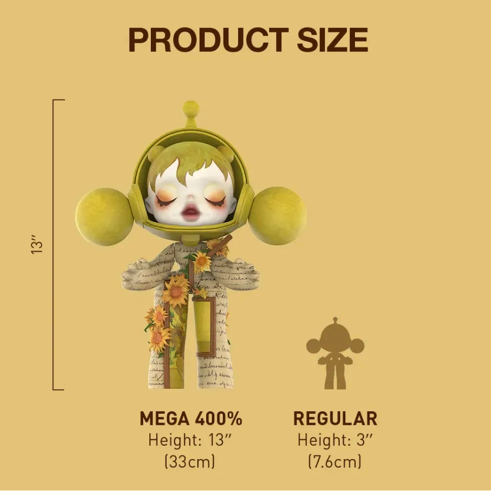 MEGA Alpha SKULLPANDA 400% Van Gogh Museum Sunflowers removable mask and 13-inch size guide