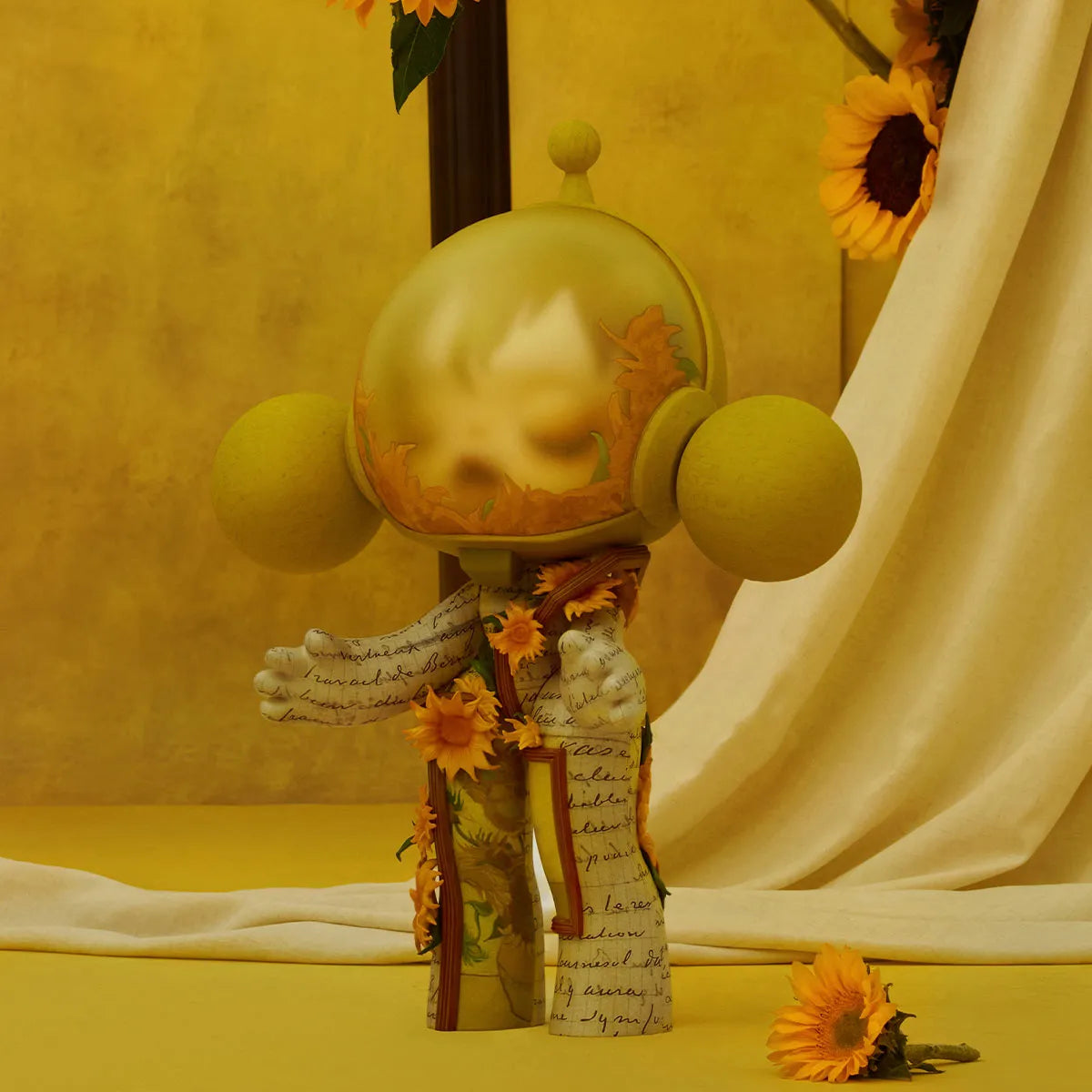MEGA Alpha SKULLPANDA 400% Van Gogh Museum Sunflowers rear and side view