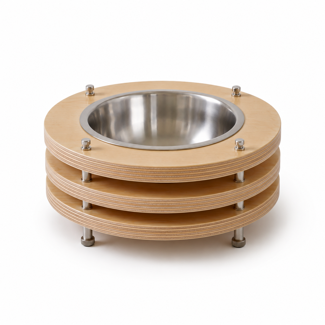 Wooden Elevated Pet Feeder with Stainless Steel Bowls