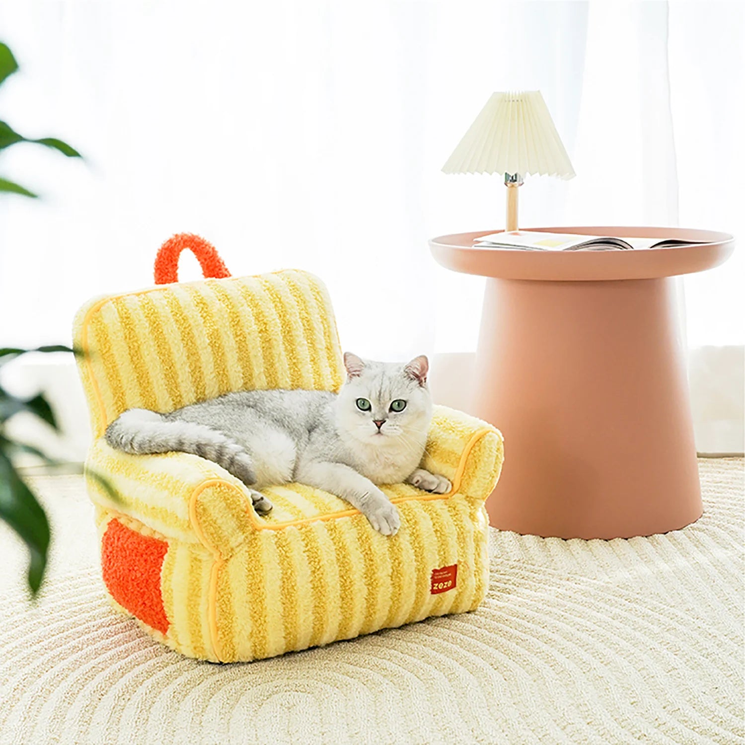 Zeze Striped Pet Bed Warm Cat Bed All-Season Washable Cute Pet Sofa Cat Nest - ri-son