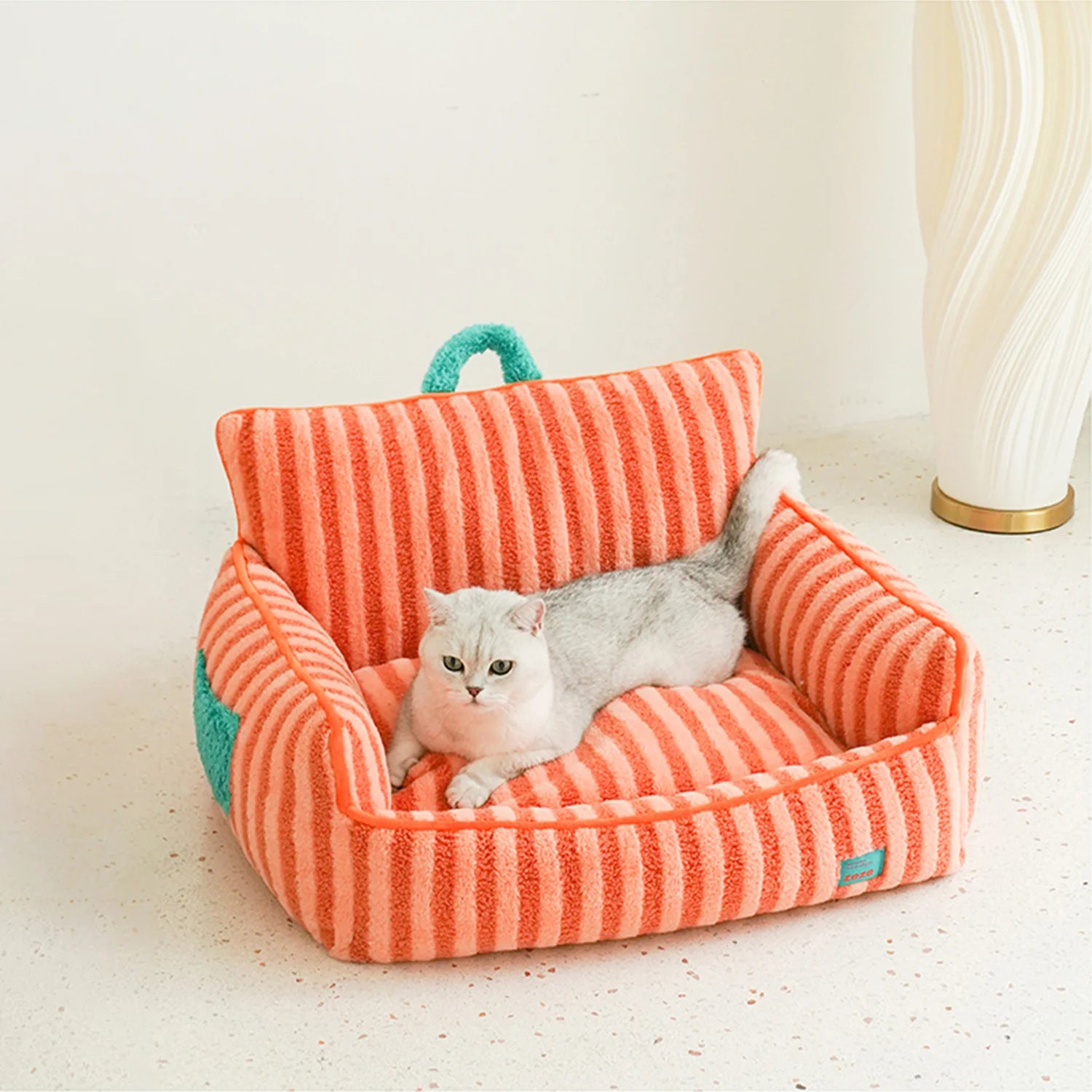 Zeze Striped  Orange Warm Cat Bed All-Season Washable Cute Pet Sofa - ri-son